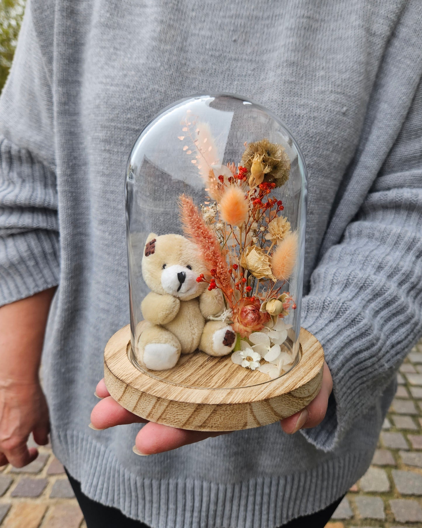 Cloche Ourson en Fleurs Séchées